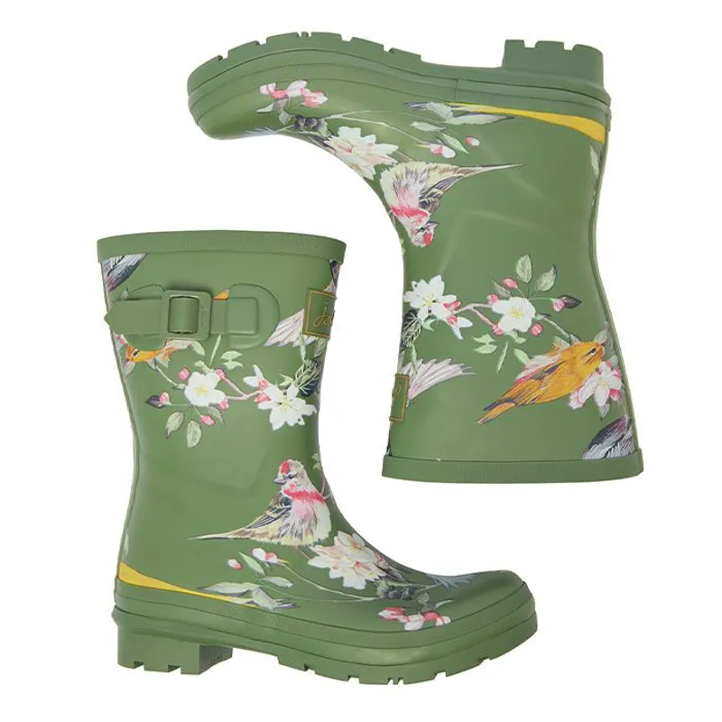 Joules Molly Mid Height Printed Welly - Khaki Bird -5